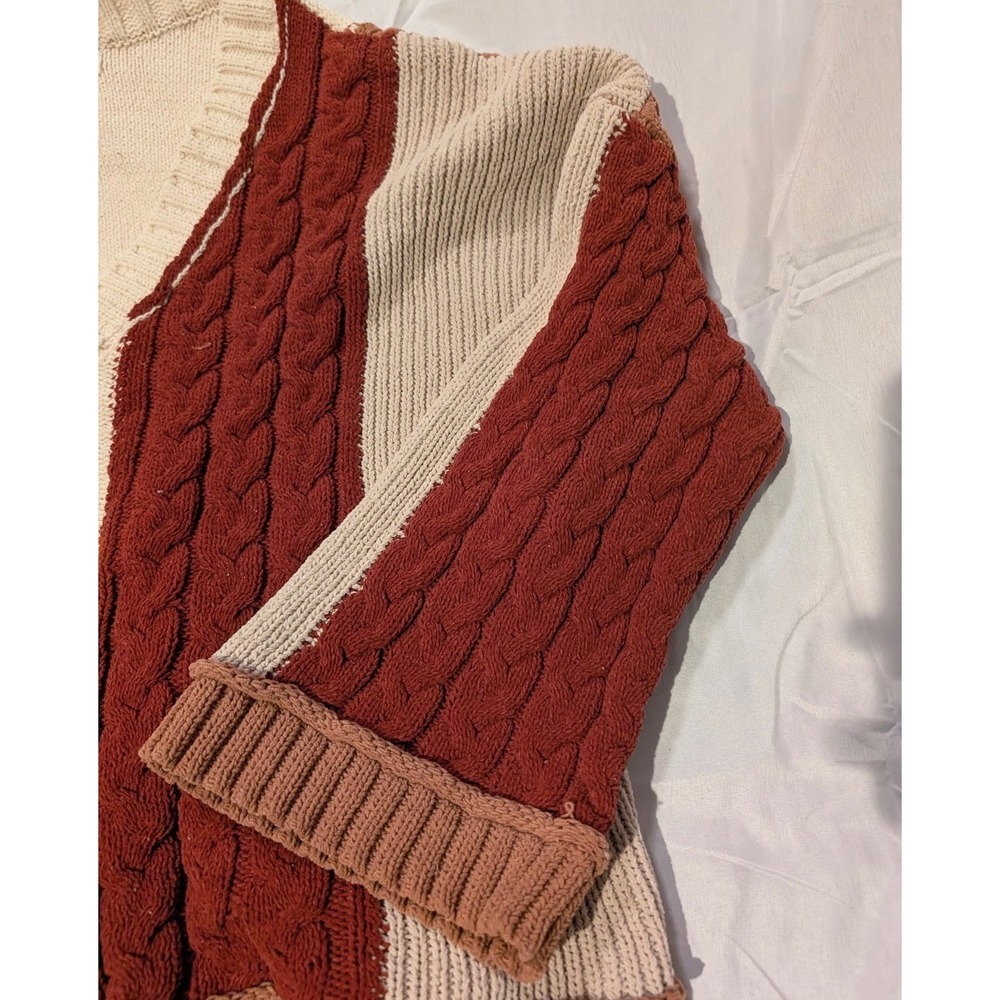 Pol Patchwork Knit Sweater V Neck Cable Knit Colo… - image 2